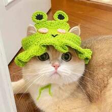 可爱宠物猫狗帽，趣味头饰/头套，猫咪用品，小型犬配件，猫咪衣服，柔软小型宠物头饰，适合猫咪和幼犬，幼犬用品 - 綠色 - 查看 5
