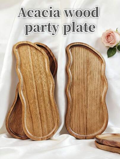这款相思木托盘套装包含1个木质派对餐具托盘和波浪形木质餐盘，适用于盛放甜点、小吃、水果和开胃菜。这些厨房配件非常适合在餐厅、酒吧、派对、母亲节和复活节等场合使用。它们可直接接触食物，并且全年可用，是派对和聚会的绝佳选择。