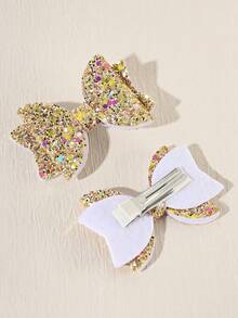 2个亮片蝴蝶结发夹，欧美风派对氛围发饰 - 金色 - 查看 4