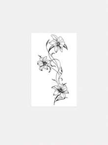 1pc Fashionable Washable Realistic Lily Flower Temporary Tattoo Sticker. Waterproof And Long-Lasting, With Fresh Vine Design, Suitable For Waist Or Side Waist, Suitable For All People,Sketch Style - Black - View 2
