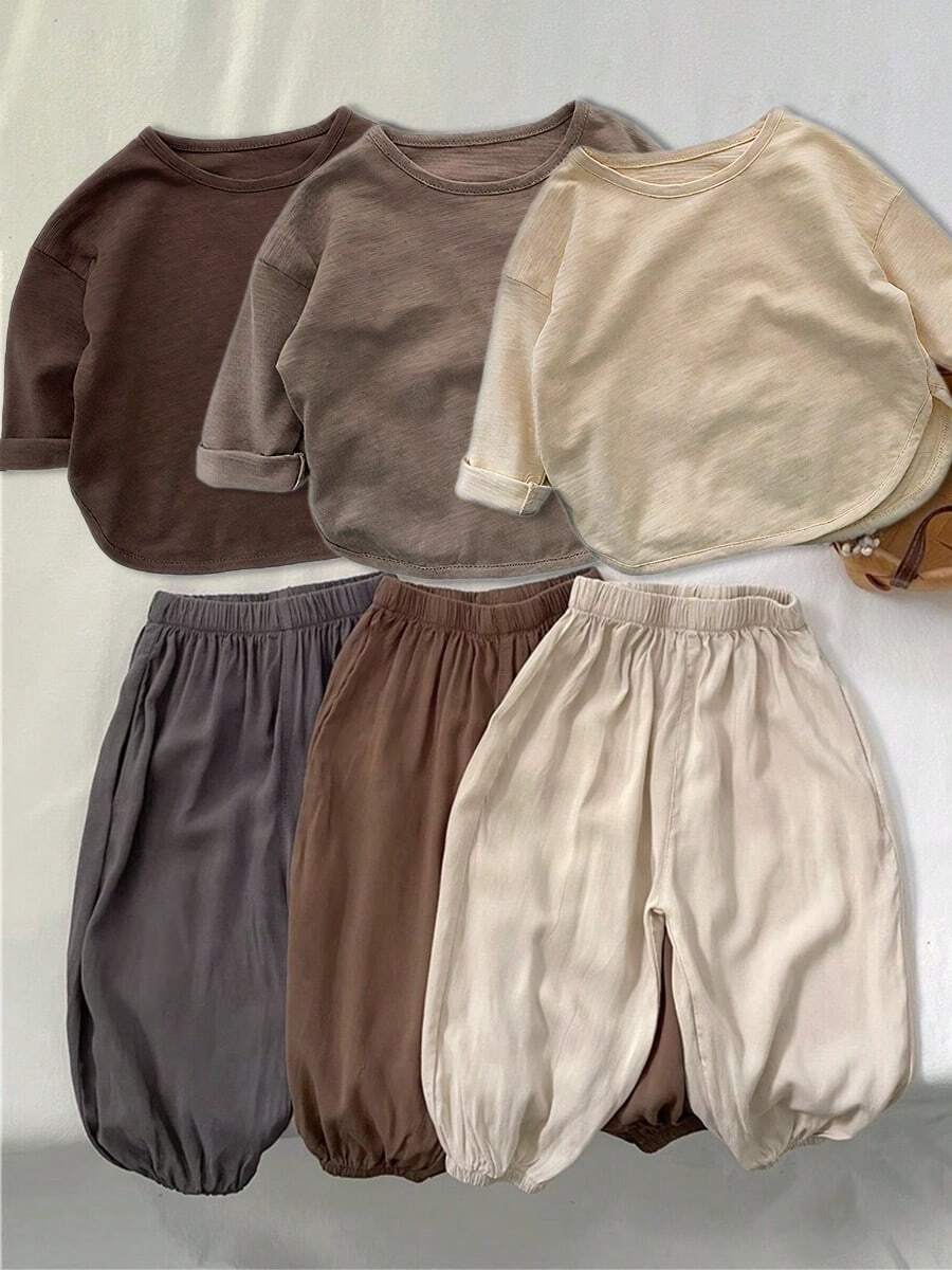 6pcs/Set Kids Boys' Spring/Autumn Outfit, Long Sleeve Top And Casual Pants 2 Pieces Sportswear Set - Multicolor - View 1