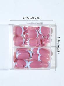 48片/2套假指甲和脚趾甲二合一法式方形亚克力按压式指甲，包含2片果冻胶和2个指甲锉，时尚简约的假指甲，适合女性和女孩日常佩戴 - 彩色 - 查看 8