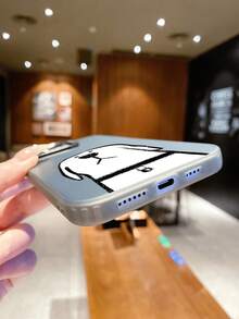 Fashionable Dog Pattern Luxury Gradient Black & Silver IMD Silicone Soft Edge Acrylic Hard Back Plate Large Hole Camera Protection Anti-Drop Thick PC Metal Button Phone Case Compatible With IPhone///// - Black - View 6