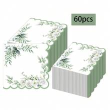 20/40/60pcs Eucalyptus Lace Theme Disposable Paper Napkins, 2-Ply Elegant Green Plant White Flower Paper Napkins - Watercolor Eucalyptus Leaf Cocktail Dinner Napkins With Scalloped Edge, Neutral Sage Green Napkins Suitable For Spring Brunch, Wedding Party And Baby Shower Supplies, Size 13*13 Inches - Multicolor - View 7