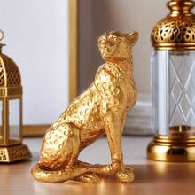 [Retro Gold Leopard] Gold Resin Leopard Figurine, 1 Piece, Retro-Style Desktop Decoration, Suitable For Study, Office, And Hotel Decoration. - Multicolor - View 2