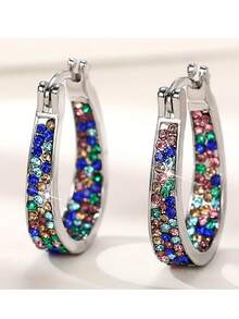 Hoa tai hình móng ngựa đính đá Cubic Zirconia nhiều màu sắc sang trọng | Hoa tai hiện đại, thanh lịch. Thích hợp cho đám cưới và tiệc tùng. - Nhiều màu - Xem 1