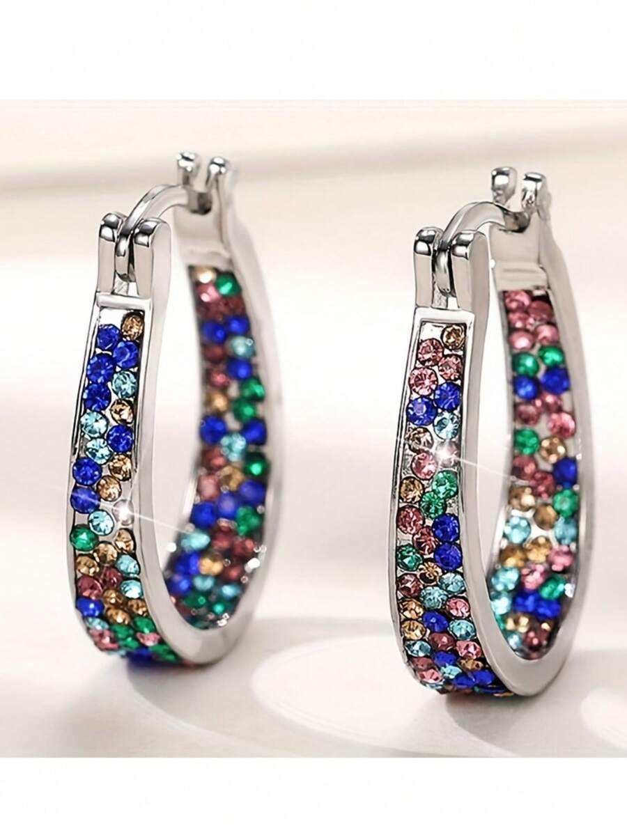Hoa tai hình móng ngựa đính đá Cubic Zirconia nhiều màu sắc sang trọng | Hoa tai hiện đại, thanh lịch. Thích hợp cho đám cưới và tiệc tùng. - Nhiều màu - Xem 1