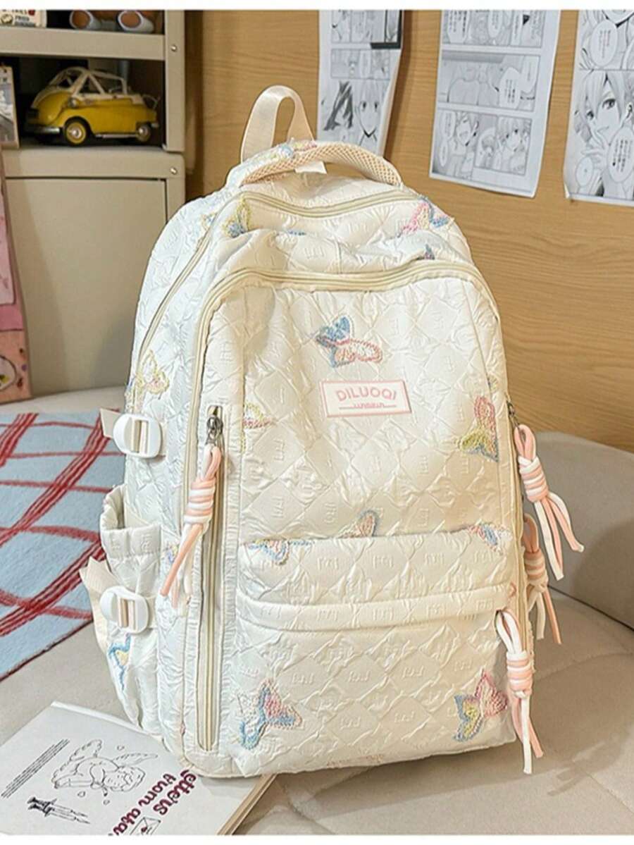 1pc New Stylish Fresh & Sweet Rhombus Butterfly Backpack, Lightweight Large Capacity Backpack For Middle/High School Students, Fashionable Laptop Bag, Travel Bag