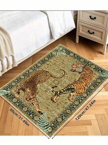 1pc Tiger Area Rugs, Boho Washable Rugs For Living Room, Vintage Soft Dining Room Rug, Non Slip Resistant Large Floor Carpet For Office Bedroom,Living Room,Entrance Welcome Door Mat, - Maroon - View 4