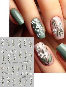 FULL BEAUTY 2 miếng dán móng tay hình hoa nhài mini mùa xuân, lá hoa 5 cánh màu trắng, hoa đào thanh lịch, trang trí móng tay hoa mùa hè tự làm cho phụ nữ và bé gái - Nhiều màu - Xem 3