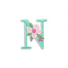 1/26 piezas Parches bordados con flores y letras inglesas coloridas, pegatinas decorativas de aplicación de costura con adhesivo en la parte posterior (disponibles en varios colores) - Verde - Ver 30