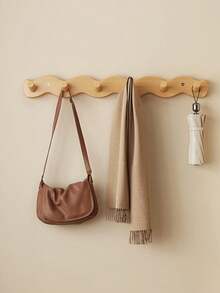 4/6 Hooks Wooden Wavy Coat Rack, Suitable For Hanging Clothes, Bathroom Storage, Wall-Mounted Key And Bag Storage, Ideal For Installation By Entryway Door, Comes With Coat Hooks, Also Suitable As Bedroom Coat Rack - View 11