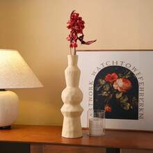 1pc Geometric Column Vase Decorative Ornament, Retro Artistic Home Decor Vase, Niche Aesthetic Flower Vase For Living Room And Entryway, Minimalist Geometric Pillar Vase, Multi-Use Floral Container For Fresh Dried Artificial Flowers, Elegant Vintage Style Tabletop Decoration, High-End Artistic Vase For Home Style Enhancement, Decorative - Medieval Geometric Column Vase - View 5