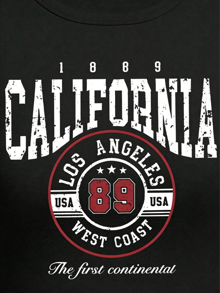 Áo croptop đen in hình "California 89 Los Angeles", kiểu dáng retro Y2K, thích hợp mặc thường ngày mùa hè. - màu đen - Xem 5
