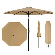Techigher Garden Parasol Umbrellas, Outdoor Sun Shade With 8 Ribs & Hand Crank, Tilt Function, UV Protection, Air Vent, Sun Shade Canopy For Outdoor Gardens Pool Balcony Patio, Base Not Included - 卡其色 - 查看 9