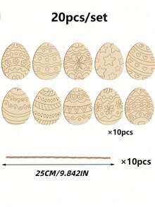 40pcs Unfinished Wooden Easter Eggs, DIY Craft Decorative Eggs, Paintable Wooden Egg Slices, Jute Rope, Easter Coloring Activity, Blank Wooden Slices, Spring Tree Hanging Decor, Holiday Party Favors, Painting Toys, Rustic Style Festival Decoration - Multicolor - View 9