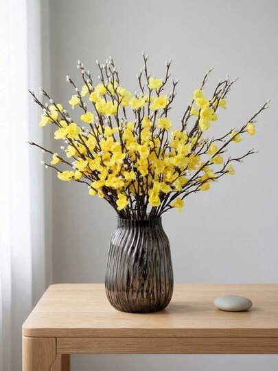 Artificial White & Yellow Plum Blossom Branches Highly Realistic Silk Flowers, Maintenance-Free Everlasting Blooms, Decorations For Living Room, Entrance And Tea Room, Chinese Zen Ornaments, Wedding Photography Props For Table Decorations, Christmas Celebrations, Wedding Parties, Bridal Showers, Outdoor Garden Decor, Ceremonies, Wedding Receptions, And Table Centerpieces.