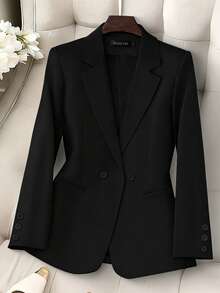 Blazer Collar Long Sleeve Casual Elegant Business Office OL Top Jacket, Suitable For Spring, Summer, Autumn And Winter Black - Black - View 6