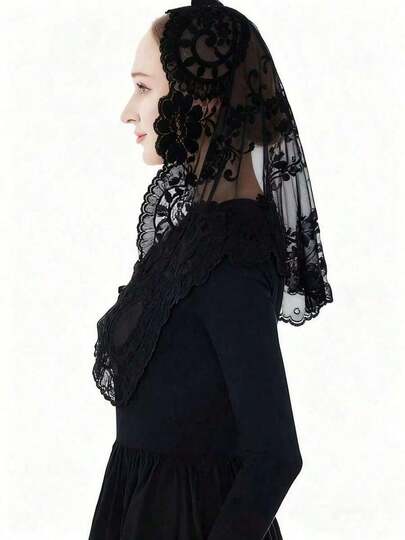 1pc Embroidered, Bridal Catholic, Lace Floral Headscarf, Hair Accessories Fashion Headband Elegant Hair Band