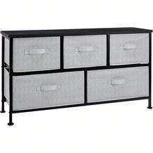 White Wardrobe Storage Unit With 5 Wide Fabric Drawers - Black - View 11