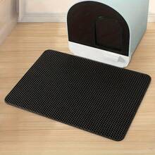 1pc Double-Layer Honeycomb Cat Litter Mat, Waterproof EVA Cat Litter Trapping Mat, Non-Slip Washable Pet Cat Litter Box Mat, Pet Supplies Cat Litter Collection Mat - Black - View 2