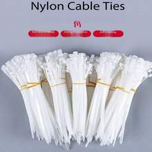 100 chiếc dây buộc cáp nylon tự khóa, màu trắng và đen, buộc chắc chắn, cố định dây, bền, lý tưởng để quản lý dây điện. - Dây buộc cáp - Xem 2