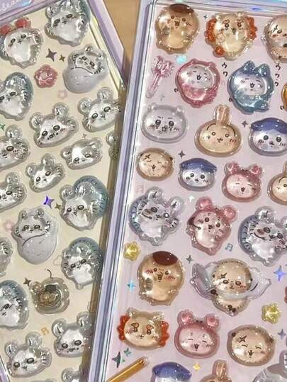 第2世代 Gee Kawaii 3Dエンボス クリスタルステッカー、アクリル 3Dエンボスステッカー、DIYスマホケース装飾、テーマ 3D 自己粘着ステッカー、PVCとアクリルの装飾ステッカー、ウォーターボトル、スマホケース、ノート、フォトアルバムに適しています