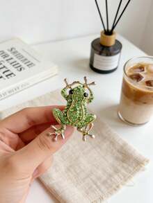 1枚优雅奢华仿祖母绿水钻青蛙胸针，锌合金镶嵌，女士通勤/派对礼服胸针，音乐节/母亲节礼物 - 綠色 - 查看 1