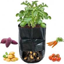 Bộ 3 túi trồng khoai tây dung tích 3/5/7 gallon, thích hợp trồng khoai tây, cà rốt, cà chua, dưa chuột và các loại rau khác, có nắp lật và tay cầm. - màu đen - Xem 3