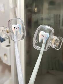 1/2pcs Smiling Tooth Print Toothbrush Clip Portable Combination Set Household Brush Clip Protective Cover,Travel Toothbrush Storage Box, Portable Toothbrush Head Protection Clip, Toothbrush Storage Clip,Toothbrush Protective Cover, Protects Toothbrush Head, Portable Design For Easy Carrying, Dustproof Toothbrush Head Cover For Travel,The Best Gift For Lovers, Friends, Family, Teachers, Travel Enthusiasts - Multicolor - View 4