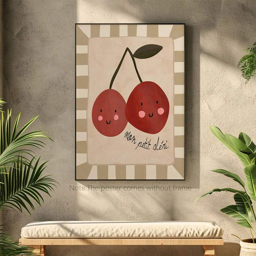 Mon Petit Cheri Print, Small Cherries, Children's Art, Cute Kids' Painting, Cute Nursery Wall Art, Lovely Print, Playroom, Nursery Art, Fruit. - Multicolor - View 1