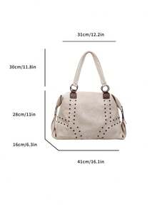 这款时尚新款女士单肩包采用PU材质，内部空间宽敞，米白色内衬，配有双提手和铆钉装饰，时尚优雅。包身还饰有红色心形吊坠，非常适合购物、外出、旅行等各种场合。 - 米色 - 查看 3