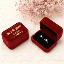 Hộp đựng nhẫn nhung cao cấp cá nhân hóa, hộp đựng nhẫn cưới hai ngăn, hộp đựng trang sức, hộp trang sức in tên và ngày tháng, hộp trang sức nhung tinh tế. - Nhiều màu - Xem 5