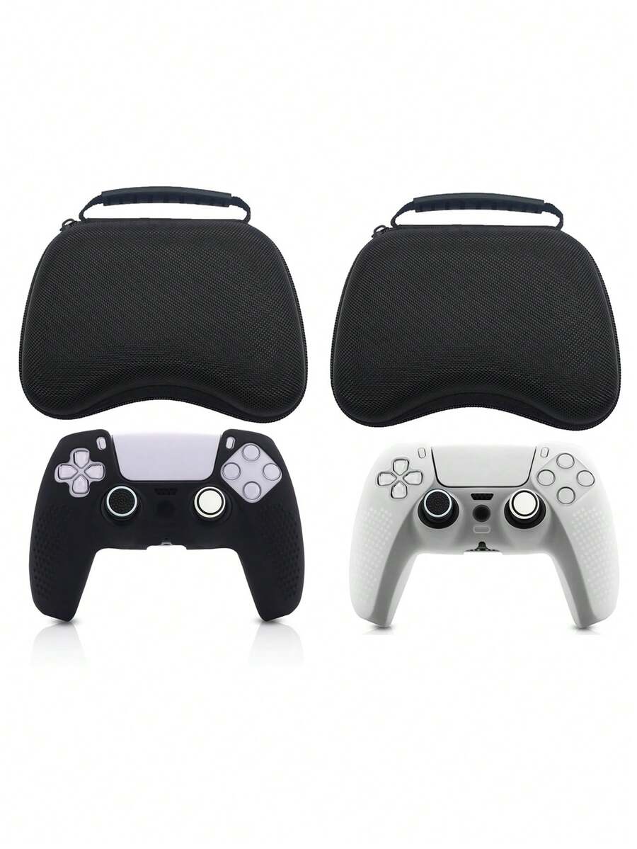 1 Set PlayStation5 Controller Storage Bag + 1 Silicone Cover + 2 Joystick Caps, Comprehensive Protection Against Drop, Water, Dust, Slip, Scratch, Enhancing Gaming Experience - View 1