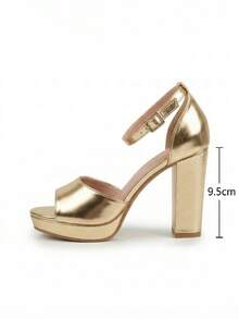 Sandalias de Tacón de Bloque con Tira en el Tobillo - Elegante Calzado de Gala y Fiesta para Mujer,✅ Entrega 24/72h a España (península) - Dorado - Ver 3
