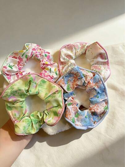 新款清新面料褶皱发圈，碎花超大号发圈，女士发饰