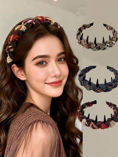 1件装女士布艺编织发带，复古优雅宽檐发箍发夹，时尚百搭头饰，适合日常佩戴、洗脸、外出等场合