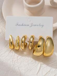 新款创意个性化水滴耳环，欧美风C形几何编织金四叶花CCB耳环套装，女士款 - 金色 - 查看 8