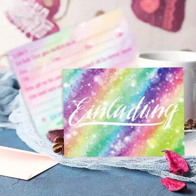 50 tarjetas de invitación para fiesta de cumpleaños con tema arcoíris