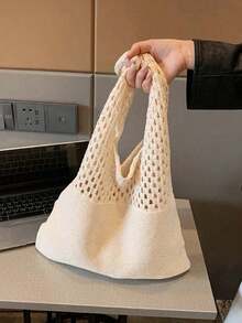 Crochet-Knit Large-Capacity Shoulder Bag, Everyday Casual Storage Tote Bag, Essential Travel Accessory, Perfectly Matched With Crochet-Knit Sets, A Must-Have Vacations, Summer, Holidays, And Beach, Crochet-Knit, Holiday-Ready. - Be - Xem 5