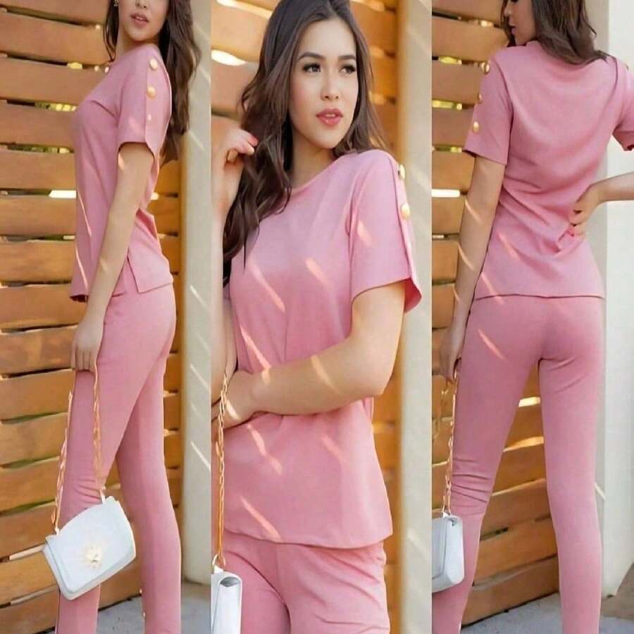 Women Two-piece Outfits - 藕粉色 - 查看 1
