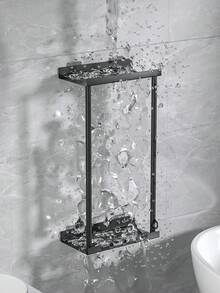 1pc No Drill Towel Rack - Self-Adhesive Towel Rack With Shelf, Bathroom Towel Rack, Can Be Stuck On Bathroom Wall - Black - View 9