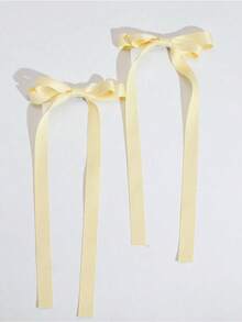 2pcs Ballet Style Long Ribbon Bow Hair Clip Fashionable And Cute Women Hair Accessory Suitable For Daily Wear On Any Occasion Valentine's Day Valentines Hair Accessories For Women Claw Clips Hair Claws Hair Barrettes School Stuff Elegant College Winter Outfit For Women Bows Head Accessories - 黃色的 - 查看 2