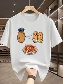 Artículos de moda para la nueva temporada 2026. Camiseta de hombre con diseño de policía patata de dibujos animados y escena del crimen, de manga corta. - Gris Claro - Ver 9