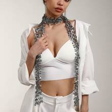 1pc Fashionable Sequin Scarf Hollow Out Neck Scarf Waist Chain, Street Dance Accessory - Black - View 1