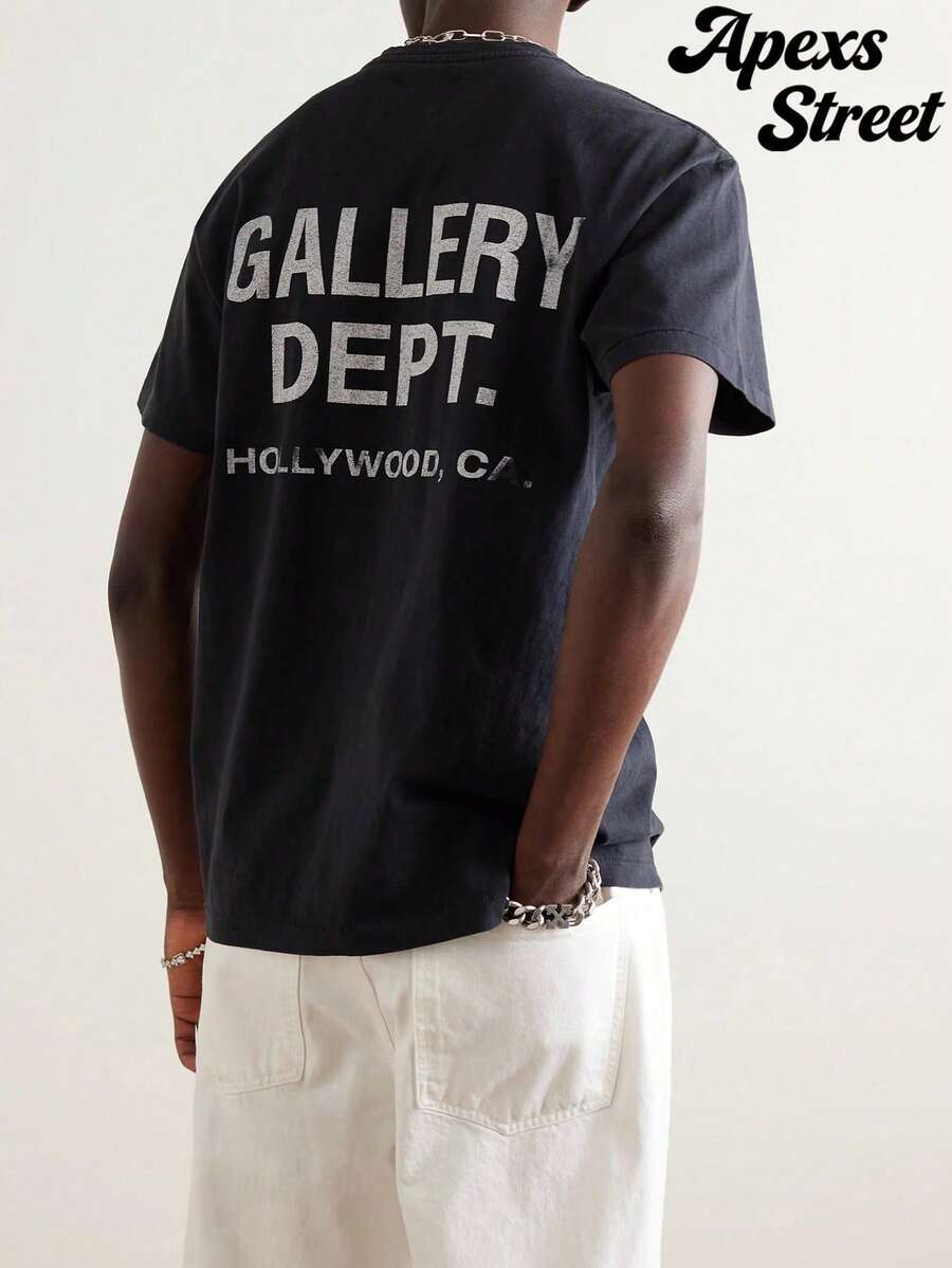 Gallery T-Shirts Are Made From 220g Pure Cotton And Feature A Stylish Print. The Minimalist Design Blends Retro Casual And Hip-Hop Styles, Making Them Ideal For Outdoor Leisure, Family Gatherings, And Meals With Friends. - 黑色7 - 查看 1