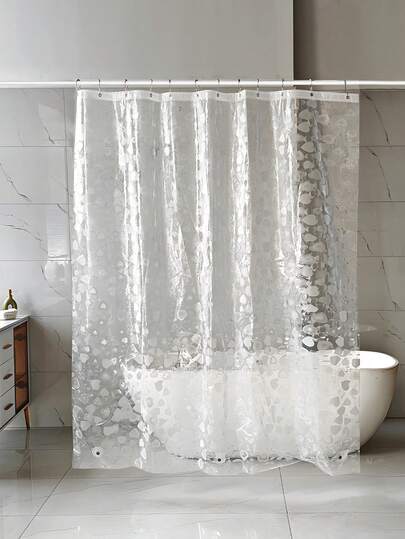 1PC Heart-Embossed Transparent Waterproof Shower Curtain, Without Hook. Waterproof Bathroom Curtain, Weighted Bottom, Reinforced Top With Steel Buckle, Decorative Partition Curtain, Windproof Curtain, Bathroom Decoration, Home Decoration, Perfect Gift.