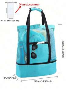 1个超大网眼沙滩包 - 防沙游泳手提袋，超大容量，适合家庭使用，可折叠轻便，带拉链和额外口袋，可装玩具和沙滩度假必需品 - 彩色 - 查看 8