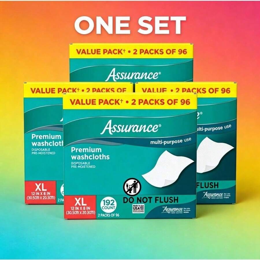 Assurance Premium Disposable Washcloths Extra Large For Full Body Cleansing, New Gentle Formula Free Of Parabens, Phenoxyethanol & , Clinically Tested For Delicate Skin, Press-Open Lid For Easy Use, Ideal For On-The-Go, Travel & Outdoor Activities - Số lượng đóng gói: 1 - Xem 1