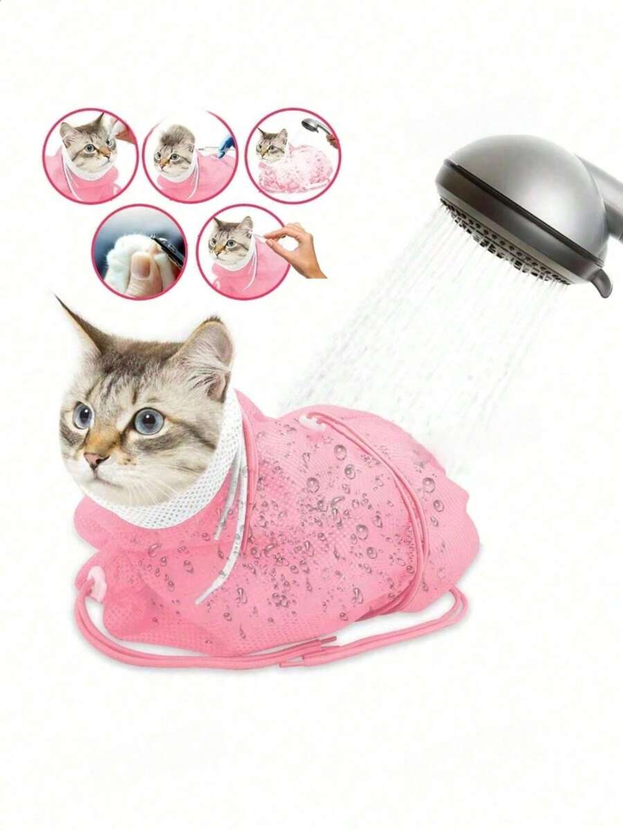 1/2pcs Cat Bathing Bag, Design To Prevent Cats From Moving, Biting, And Scratching, Cat Bathing Mesh Bag, Grooming Tool, Made Of Easy-Lathering Material, Can Add Shower Gel, Cat Anti-Scratch Bathing, Nail Clipping, Ear Cleaning Fixing Bag, Multi-Scenario Creative Pet Bathing Supplies, Creative Gift, Essential Home Item For Pet Owners - Multicolor - View 1